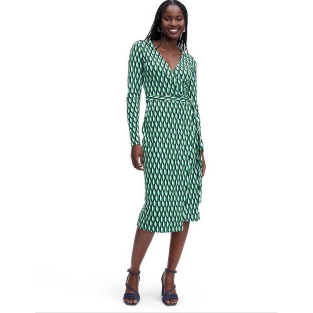 Diane von Furstenberg for Target Wrap Dress XS Green Geometric Long Sleeve NWOT
